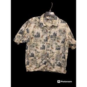 OP Ocean Pacific Sport Surf‎ Theme Floral Large Button Up Short Sleeve